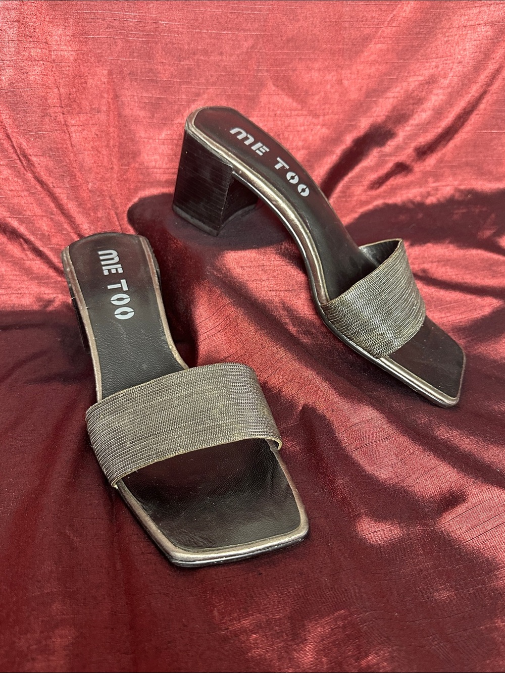 🔥 ME TOO Metallic Mesh Block Heel Sandals Sz 7.5 💃✨